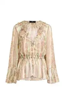 ETRO | Etro Ruffled Silk Peplum Shirt - Moda Operandi