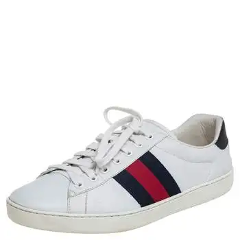 Gucci | Gucci White Leather  And Python Embossed Leather Ace Low Top Sneakers Size 40