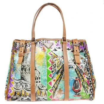 Prada | Venice Belted Tote Printed Canvas And Leather Leather Tote Bag Bag (Pre-Owned)
