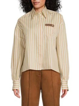 Brunello Cucinelli | Striped Cotton-Silk Button-Front Shirt