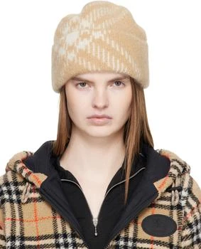 Burberry | Beige Check Mohair Wool Blend Beanie