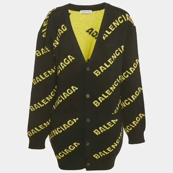 Balenciaga | Balenciaga Black Logo Intarsia Wool Knit Long Cardigan L