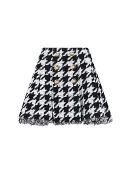 Balmain | Balmain Button Embellished Houndstooth Tweed Mini Skirt