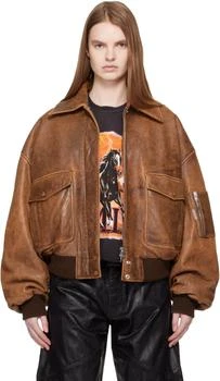AMIRI | Tan Faded Leather Bomber Jacket