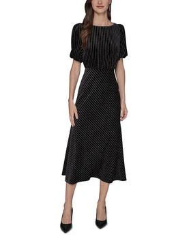 Velvet Pinstriped Midi Dress
