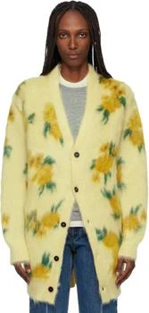 Jil Sander | Yellow Mohair Silk Floral Knit Cardigan