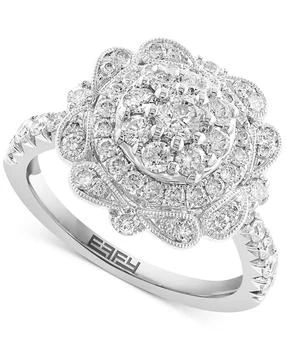 Effy | EFFY® Diamond Flower Cluster Milgrain Bead Ring (1-1/3 ct. t.w.) in 14k White Gold