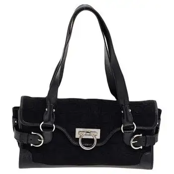 Salvatore Ferragamo | Salvatore Ferragamo Black Gancini Velvet And Leather Shoulder Bag