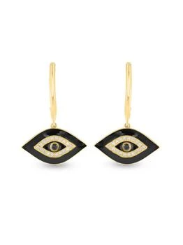14K Yellow Gold & 0.21 TCW Diamond Evil Eye Drop Earrings