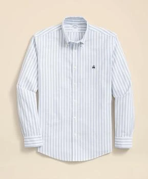 Brooks Brothers Stretch Cotton Non-Iron Oxford Polo Button Down Collar, Track Stripe Shirt