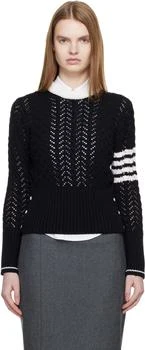 Thom Browne | Navy Cable Pointelle Stitch Classic 4-Bar Sweater