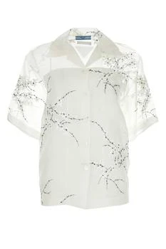 Prada | Prada Floral-Embroidered Drop Shoulder Sheer Shirt