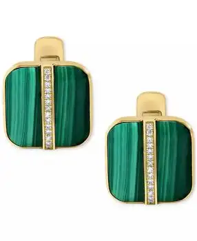 Effy | EFFY® Men's Malachite & Diamond (1/6 ct. t.w.) Cufflinks in Gold-Plated Sterling Silver