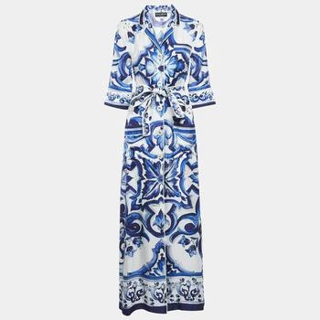 Dolce & Gabbana | Dolce & Gabbana White/Blue Majolica Print Silk Shirt Dress XS