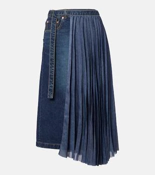 Sacai | Pleated denim midi skirt