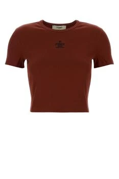 Fendi | Fendi Logo Embroidered Crewneck Cropped T-Shirt