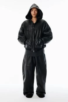 Black Worn Moto Leather Hoodie Jacket