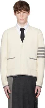 Thom Browne | Off-White Milano Stitch Merino Wool 4-Bar V-Neck Cardigan