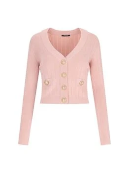 Balmain | Balmain Button Embellished Ribbed Knit Cardigan