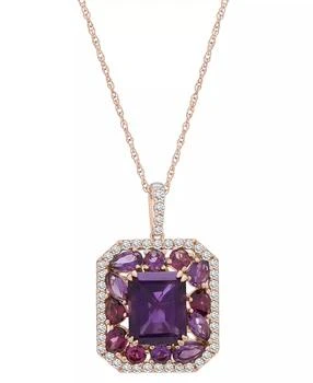 Macy's | Amethyst (4-1/20 ct. t.w.), Rose de France Amethyst (7/8 ct. t.w.) & Diamond (1/2 ct. t.w.) Halo 18" Pendant Necklace in 14k Rose Gold
