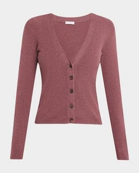 Brunello Cucinelli | Metallic Cashmere Rib Knit V-Neck Cardigan