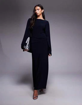 ASOS DESIGN exaggerated batwing cinched waist maxi dress in navy