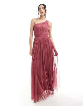 Lace 
Beads Bridesmaid one shoulder tulle maxi dress in orchid