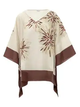 Brunello Cucinelli | Brunello Cucinelli Bloom Print Pongee Poncho-Style Top