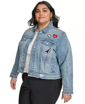 Plus Size Patch-Trim Denim Jacket, First@Macy’s