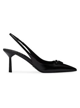 Prada | Brushed 75MM Leather Slingback Pumps