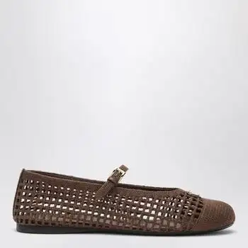 Prada | Cocoa-colored crochet knit ballerina flats