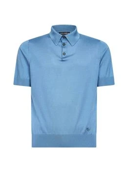 Dolce & Gabbana | DOLCE & GABBANA | Light blue silk knit polo shirt | Man | 48