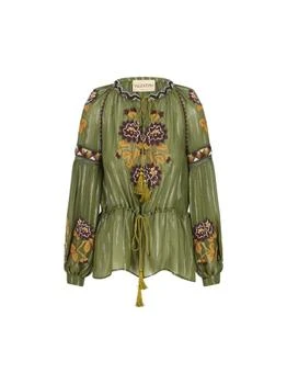 Valentino | Valentino Floral Embroidered Tassel Detailed Blouse