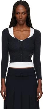 Navy Wide Round Neck Fitted Cardigan