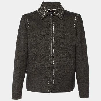 Valentino | Valentino Brown Studded Wool Tweed Zip-Up Jacket L