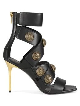 Balmain | ​Alma 100MM Medallion-Embellished Leather High-Heel Sandals