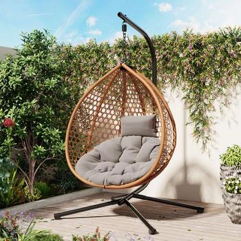 Streamdale Furniture Streamdale Sturdy Hammock Chair with Stand, Durable Hanging Egg Chair with Rattan Weaving