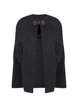 Gucci | GUCCI | Dark grey wool and silk cape with Horsebit | Women | 42