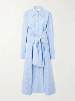 Jil Sander | Bow-detailed Striped Cotton-poplin Midi Shirt Dress