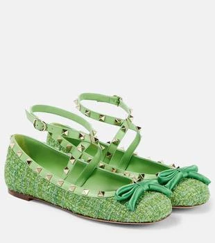 Valentino | Rockstud tweed lamé ballet flats