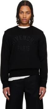 Givenchy | Black Cotton Knit 'GIVENCHY Paris' Embroidery Sweater