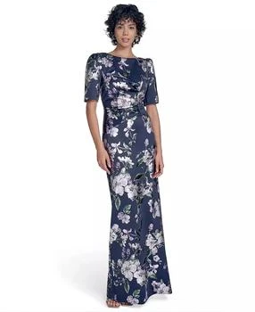 Women
s Scuba Printed Jewel-Neck Gown