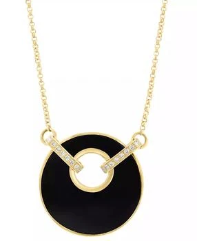 Effy | EFFY® Onyx (19mm) & Diamond (1/20 ct. t.w.) Pendant Necklace in 14k Yellow Gold, 16" + 2" extender