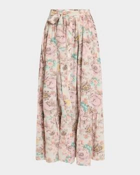 Chloé | Belted Floral-Print Silk Maxi Skirt