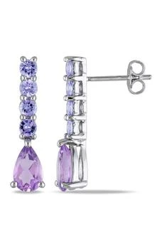 Sterling Silver Amethyst 
Tanzanite Drop Earrings