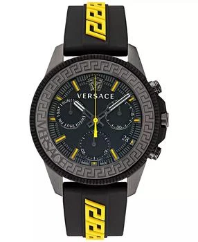 Versace | Men's Swiss Chronograph Greca Action Yellow & Black Silicone Strap Watch 45mm