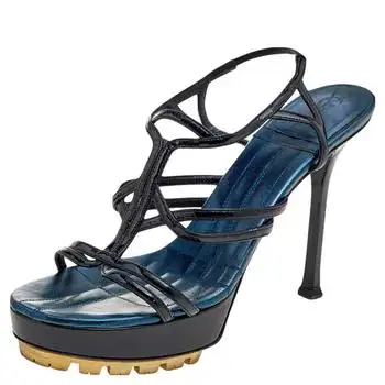 Yves Saint Laurent | Yves Saint Laurent Black Patent Leather Strappy Platform Sandals Size 36.5