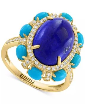 Effy | EFFY® Lapis Lazuli, Sleeping Beauty Turquoise & Diamond (7/8 ct. t.w.) Halo Rin in 14k Gold