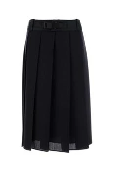 Prada | Prada Pleated Belted Midi Skirt