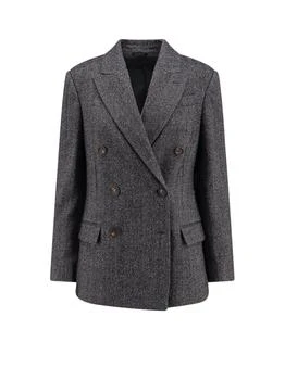 Brunello Cucinelli | Brunello Cucinelli Herringbone Motif Double-Breasted Blazer